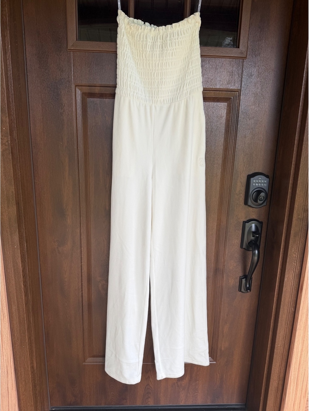 Juicy Couture Y2K Velour White Strapless Smocked Wide Leg Jumpsuit NWT‎ Small